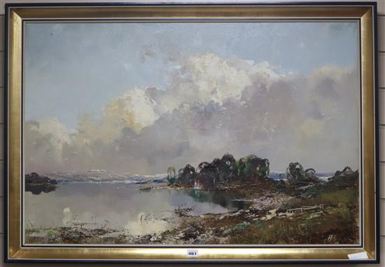 Henze, oil on canvas, Coastal landscape, indistinctly signed, 60 x 90cm